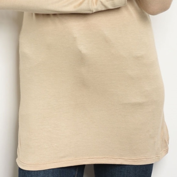 Beige khaki scoop neck long sleeve tunic t-shirt - Picture 5 of 8